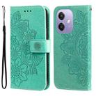 For OPPO A3x 4G / A3x 5G India Seven-petal Flowers Embossing Leather Phone Case(Green) - 1