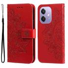 For OPPO A3x 4G / A3x 5G India Seven-petal Flowers Embossing Leather Phone Case(Red) - 1