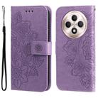 For OPPO Reno12 F 4G Seven-petal Flowers Embossing Leather Phone Case(Light Purple) - 1