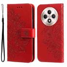 For OPPO Reno12 F 4G Seven-petal Flowers Embossing Leather Phone Case(Red) - 1