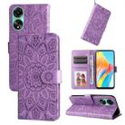 For OPPO A78 4G Embossed Sunflower Leather Phone Case(Purple) - 1