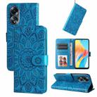 For OPPO A58 4G Embossed Sunflower Leather Phone Case(Blue) - 1