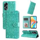 For OPPO A58 4G Embossed Sunflower Leather Phone Case(Green) - 1