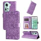 For OPPO Reno11 5G Global Embossed Sunflower Leather Phone Case(Purple) - 1