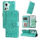 For OPPO Reno11 5G Global Embossed Sunflower Leather Phone Case(Green) - 1