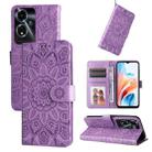 For OPPO A59 5G / A2m Embossed Sunflower Leather Phone Case(Purple) - 1