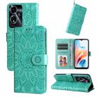 For OPPO A59 5G / A2m Embossed Sunflower Leather Phone Case(Green) - 1