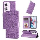 For OPPO Reno11 F Global / F25 Pro Global Embossed Sunflower Leather Phone Case(Purple) - 1