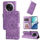 For OPPO A3 Pro 5G Embossed Sunflower Leather Phone Case(Purple) - 1