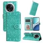 For OPPO A3 Pro 5G Embossed Sunflower Leather Phone Case(Green) - 1