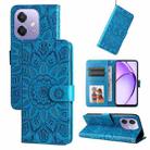 For OPPO A3x 4G / A3x 5G India Embossed Sunflower Leather Phone Case(Blue) - 1