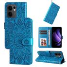 For OPPO Reno13 F 4G / 5G Embossed Sunflower Leather Phone Case(Blue) - 1