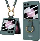 For Samsung Galaxy Z Flip5 GKK Ultra-thin PC Full Coverage Ring Holder Phone Case with Strap(Dark Green) - 1