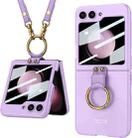 For Samsung Galaxy Z Flip5 GKK Ultra-thin PC Full Coverage Ring Holder Phone Case with Strap(Purple) - 1