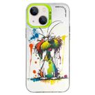 For iPhone 14 Double Layer Color Silver Series Animal Oil Painting Phone Case(Green Dog) - 1