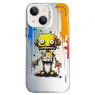 For iPhone 14 Double Layer Color Silver Series Animal Oil Painting Phone Case(Robot) - 1