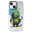 For iPhone 14 Double Layer Color Silver Series Animal Oil Painting Phone Case(Angry Cat) - 1