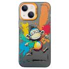 For iPhone 14 Double Layer Color Silver Series Animal Oil Painting Phone Case(Jumping Monkey) - 1