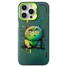 For iPhone 14 Pro Double Layer Color Silver Series Animal Oil Painting Phone Case(Green Cat) - 1