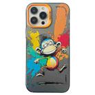 For iPhone 14 Pro Double Layer Color Silver Series Animal Oil Painting Phone Case(Jumping Monkey) - 1