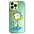 For iPhone 14 Pro Max Double Layer Color Silver Series Animal Oil Painting Phone Case(White Dog) - 1