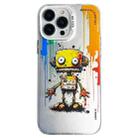 For iPhone 14 Pro Max Double Layer Color Silver Series Animal Oil Painting Phone Case(Robot) - 1