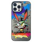 For iPhone 14 Pro Max Double Layer Color Silver Series Animal Oil Painting Phone Case(Big Eyed Bunny) - 1