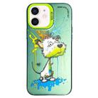 For iPhone 12 Double Layer Color Silver Series Animal Oil Painting Phone Case(White Dog) - 1