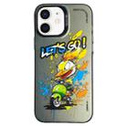For iPhone 12 Double Layer Color Silver Series Animal Oil Painting Phone Case(Duck Rush) - 1