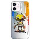 For iPhone 12 Double Layer Color Silver Series Animal Oil Painting Phone Case(Robot) - 1