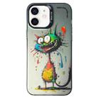 For iPhone 12 Double Layer Color Silver Series Animal Oil Painting Phone Case(Big Eyed Cat) - 1