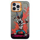 For iPhone 15 Pro Double Layer Color Silver Series Animal Oil Painting Phone Case(Gesture Rabbit) - 1