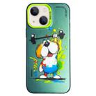 For iPhone 15 Plus Double Layer Color Silver Series Animal Oil Painting Phone Case(Weightlifting Dog) - 1