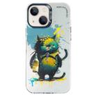 For iPhone 15 Plus Double Layer Color Silver Series Animal Oil Painting Phone Case(Angry Cat) - 1