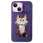 For iPhone 15 Plus Double Layer Color Silver Series Animal Oil Painting Phone Case(Cuddle Cat) - 1