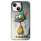 For iPhone 15 Double Layer Color Silver Series Animal Oil Painting Phone Case(Big Eyed Cat) - 1