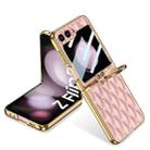 For Samsung Galaxy Z Flip5 GKK Integrated Plating Diamond Texture PU Phone Case with Ring(Pink) - 1