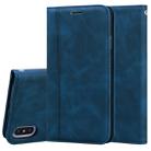 For iPhone XS / X Frosted Business Magnetic Horizontal Flip PU Leather Case with Holder & Card Slot & Lanyard(Blue) - 1