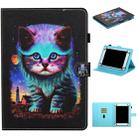 For 7 inch Universal Tablet Colored Drawing Stitching Horizontal Flip Leather Case with Holder & Card Slots & Anti-skid strip(Night Cat) - 1