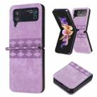 For Samsung Galaxy Z Flip3 5G Plaid Embossed Leather Phone Case(Purple) - 1