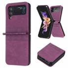 For Samsung Galaxy Z Flip4 Plaid Embossed Leather Phone Case(Dark Purple) - 1