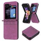 For Samsung Galaxy Z Flip5 Plaid Embossed Leather Phone Case(Dark Purple) - 1