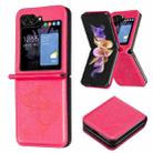 For Samsung Galaxy Z Flip5 Embossing Two Butterflies Leather Phone Case(Rose Red) - 1