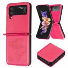 For Samsung Galaxy Z Flip4 Embossing Two Butterflies Leather Phone Case(Rose Red) - 1