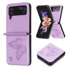 For Samsung Galaxy Z Flip4 Embossing Two Butterflies Leather Phone Case(Purple) - 1