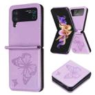 For Samsung Galaxy Z Flip3 5G Embossing Two Butterflies Leather Phone Case(Purple) - 1