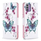 For Nokia G42/G310 Colored Drawing Leather Phone Case(Peach Blossom Butterfly) - 1