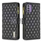 For Nokia G42/G310 Diamond Lattice Zipper Wallet Leather Flip Phone Case(Black) - 1