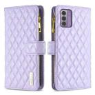 For Nokia G42/G310 Diamond Lattice Zipper Wallet Leather Flip Phone Case(Purple) - 1