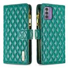 For Nokia G42/G310 Diamond Lattice Zipper Wallet Leather Flip Phone Case(Green) - 1